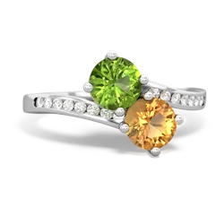 Peridot Channel Set Two Stone 14K White Gold ring R5303