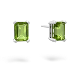 Peridot 7X5mm Emerald-Cut Stud 14K White Gold earrings E1856