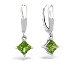 Peridot 6Mm Princess Lever Back 14K White Gold earrings E2789