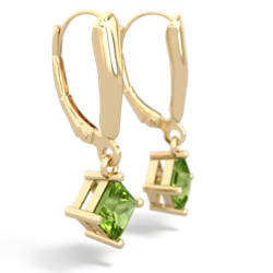 Peridot 6Mm Princess Lever Back 14K Yellow Gold earrings E2789
