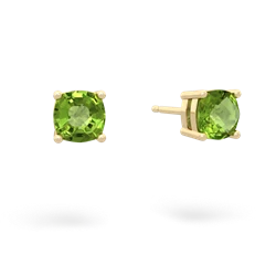 Peridot 5Mm Checkerboard Cushion Stud 14K Yellow Gold earrings E1795