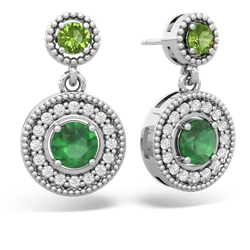 Peridot Halo Dangle 14K White Gold earrings E5319