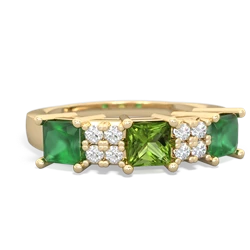 Peridot Three Stone Diamond Cluster 14K Yellow Gold ring R2592