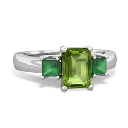 Peridot Three Stone Emerald-Cut Trellis 14K White Gold ring R4021