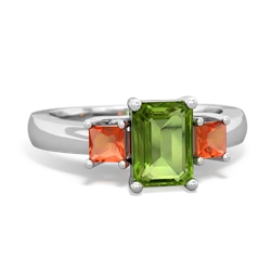 Peridot Three Stone Emerald-Cut Trellis 14K White Gold ring R4021