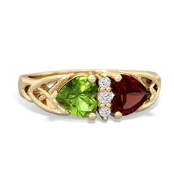 Peridot Celtic Knot Double Heart 14K Yellow Gold ring R5040