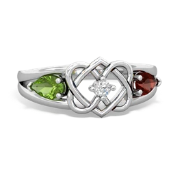 Peridot Hearts Intertwined 14K White Gold ring R5880