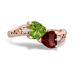 Peridot Snuggling Hearts 14K Rose Gold ring R2178