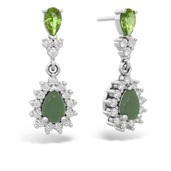 Peridot Halo Pear Dangle 14K White Gold earrings E1882