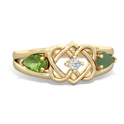 Peridot Hearts Intertwined 14K Yellow Gold ring R5880