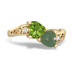 Peridot Snuggling Hearts 14K Yellow Gold ring R2178