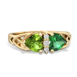 Peridot Celtic Knot Double Heart 14K Yellow Gold ring R5040