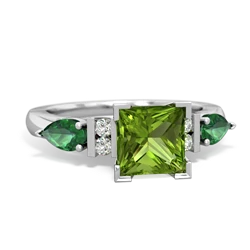 Peridot 6Mm Princess Eternal Embrace Engagement 14K White Gold ring C2002