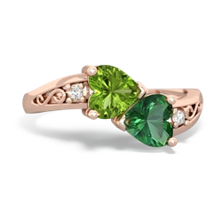 Peridot Snuggling Hearts 14K Rose Gold ring R2178