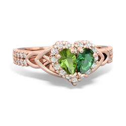 Peridot Celtic Knot Two Hearts As One 14K Rose Gold ring R2644HRT