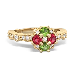 Peridot Sparkling Tiara Cluster 14K Yellow Gold ring R26293RD