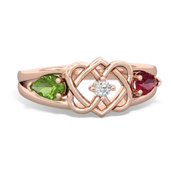 Peridot Hearts Intertwined 14K Rose Gold ring R5880