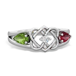 Peridot Hearts Intertwined 14K White Gold ring R5880