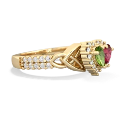 Peridot Celtic Knot Two Hearts As One 14K Yellow Gold ring R2644HRT