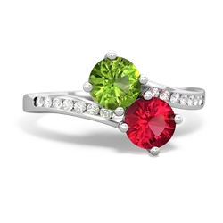 Peridot Channel Set Two Stone 14K White Gold ring R5303