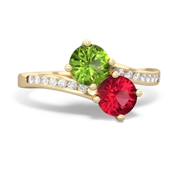 Peridot Channel Set Two Stone 14K Yellow Gold ring R5303