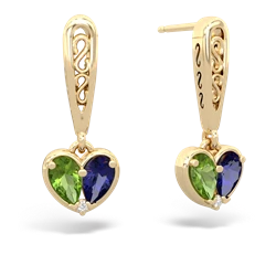 Peridot Filligree Heart 14K Yellow Gold earrings E5070