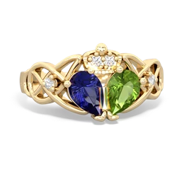 Peridot 'One Heart' Celtic Knot Claddagh 14K Yellow Gold ring R5322