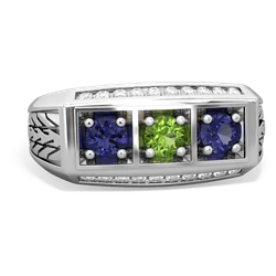 Peridot Three Stone Tire Tread Men's 14K White Gold ring R0520