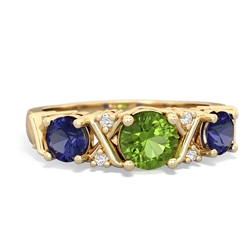 Peridot Hugs And Kisses 14K Yellow Gold ring R5016