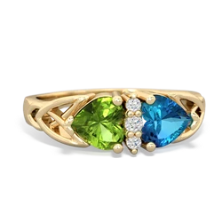 Peridot Celtic Knot Double Heart 14K Yellow Gold ring R5040