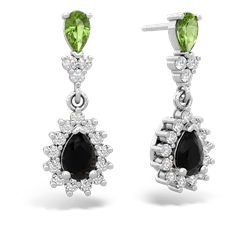 Peridot Halo Pear Dangle 14K White Gold earrings E1882