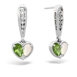 Peridot Filligree Heart 14K White Gold earrings E5070