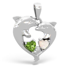 Peridot Dolphin Heart 14K White Gold pendant P5820