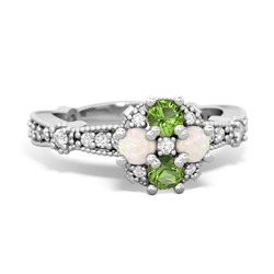 Peridot Sparkling Tiara Cluster 14K White Gold ring R26293RD