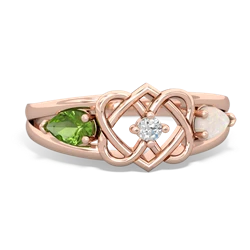 Peridot Hearts Intertwined 14K Rose Gold ring R5880