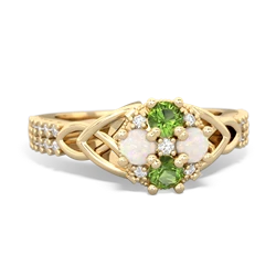 Peridot Celtic Knot Cluster Engagement 14K Yellow Gold ring R26443RD