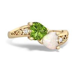 Peridot Snuggling Hearts 14K Yellow Gold ring R2178