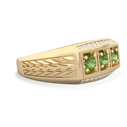 Jade Three Stone Tire Tread Men's 14K Yellow Gold ring R0520