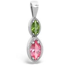 Peridot Antique-Style Halo 14K White Gold pendant P5700