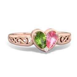 Peridot Filligree 'One Heart' 14K Rose Gold ring R5070