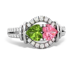 Peridot Art-Deco Keepsake 14K White Gold ring R5630