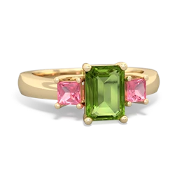 Peridot Three Stone Emerald-Cut Trellis 14K Yellow Gold ring R4021