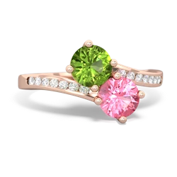 Peridot Channel Set Two Stone 14K Rose Gold ring R5303