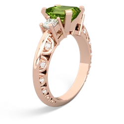 Peridot Art Deco Diamond 8X6 Emerald-Cut Engagement 14K Rose Gold ring R20018EM