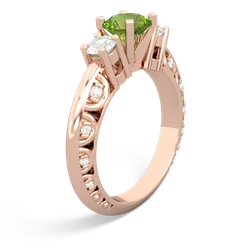 Peridot Art Deco Diamond 6Mm Round Engagment 14K Rose Gold ring R2003