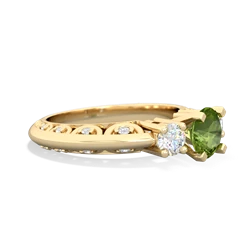 Peridot Art Deco Diamond 6Mm Round Engagment 14K Yellow Gold ring R2003