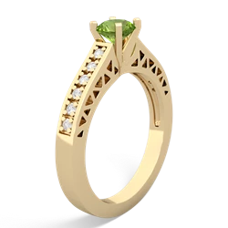 Peridot Art Deco Engagement 5Mm Round 14K Yellow Gold ring R26355RD