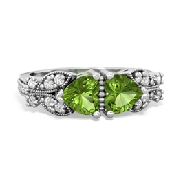 Peridot Diamond Butterflies 14K White Gold ring R5601