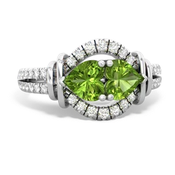 Peridot Art-Deco Keepsake 14K White Gold ring R5630