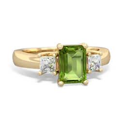 Peridot Diamond Three Stone Emerald-Cut Trellis 14K Yellow Gold ring R4021